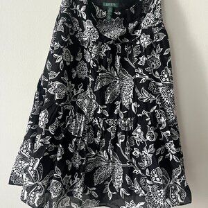RALPH LAUREN Black and White Floral Summer Skirt
